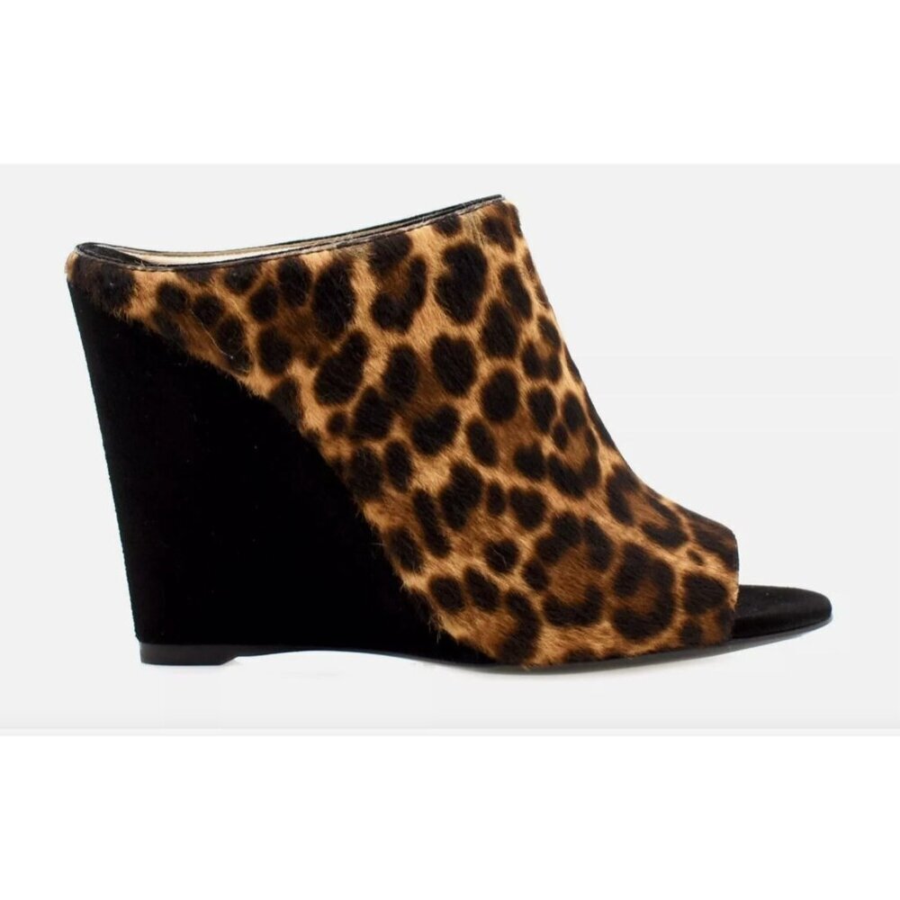 PRADA St Leopardo Miele Moro Leopard Calf Hair Wedge Slides